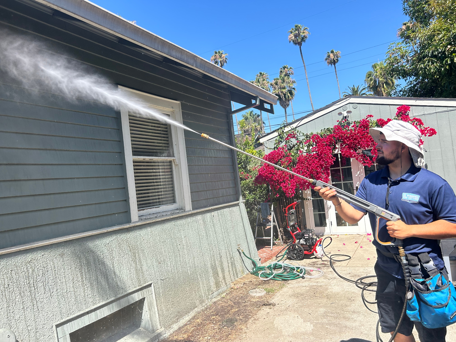 Soft-wash house washing on a South Bay home